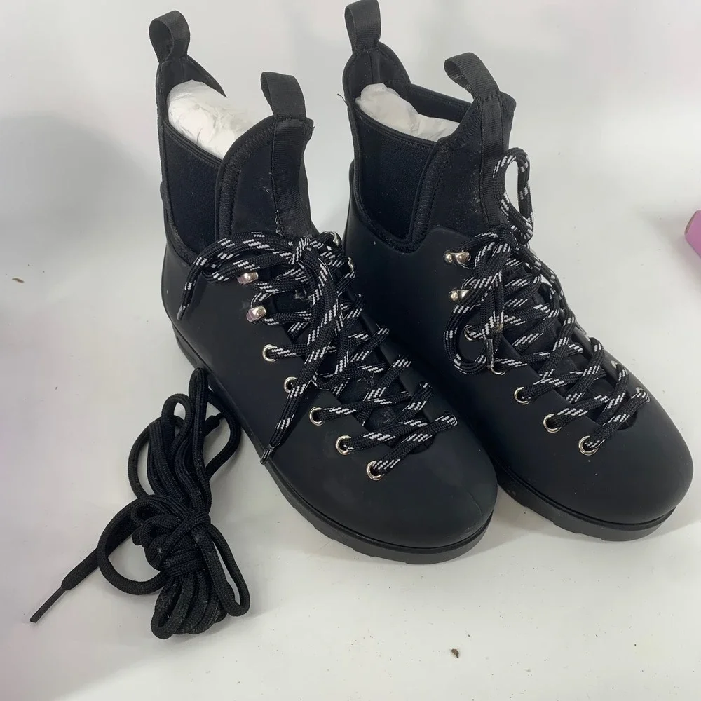 Jeffrey Campbell Barometric Black Matte Boots‎ Lace Up Platform Ankle Size 7 NEW
